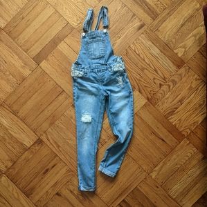 Distressed denim overalls with cute lace details